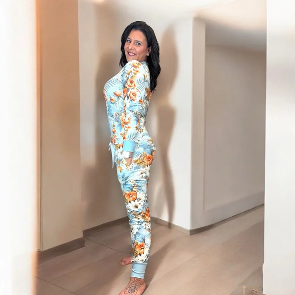 Shirley & Stone Blue Boho Floral‎ Blue Lounge Pajama Set for Women comfortable - Picture 7 of 12